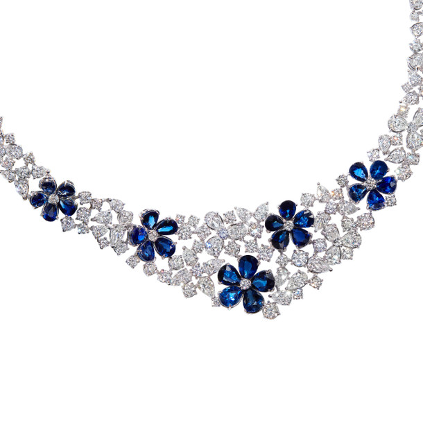 Sapphire and Diamond Floral Inspired Necklace