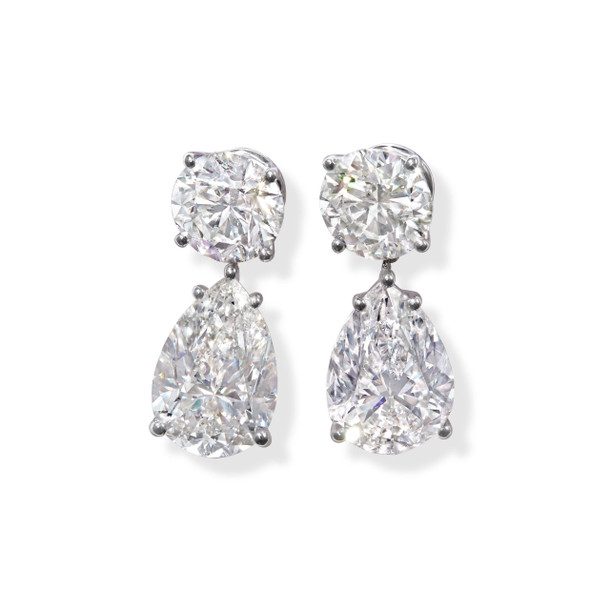 Pear Shape and Round Brilliant Diamond Drop Earrings