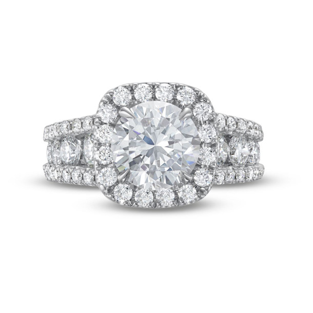 Cushion Halo Three Row Engagement Setting by C. Gonshor