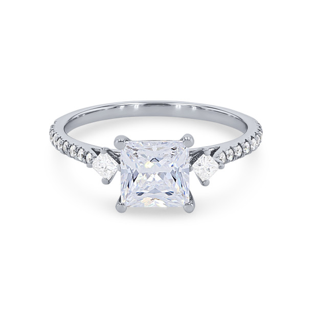 Three Stone Princess Diamond Offset Engagement Setting