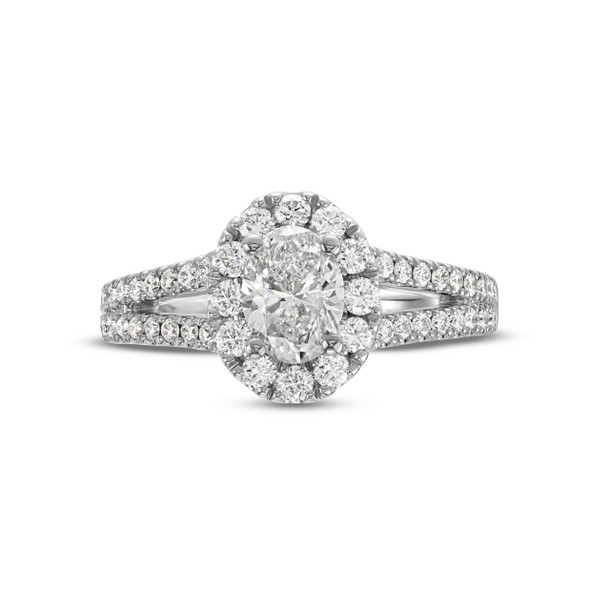 Oval Diamond Halo Split Engagement Ring