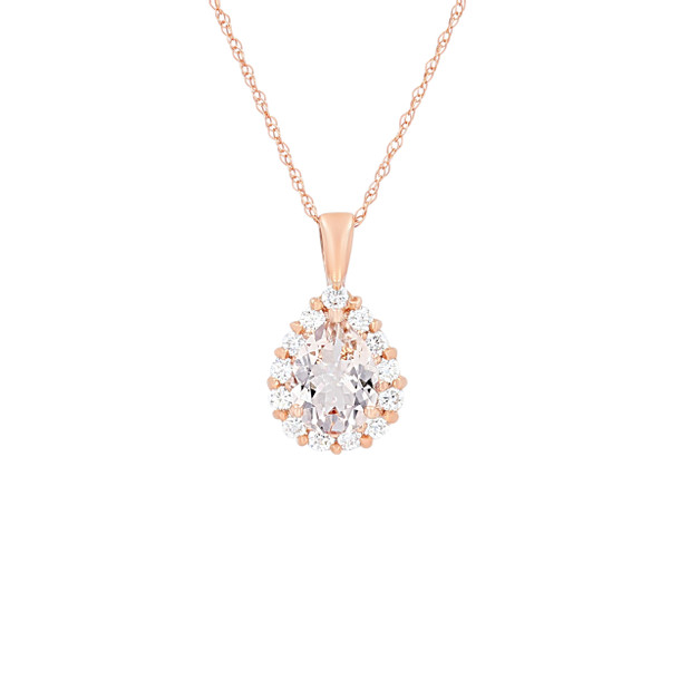 Pear Morganite and Diamond Halo Pendant