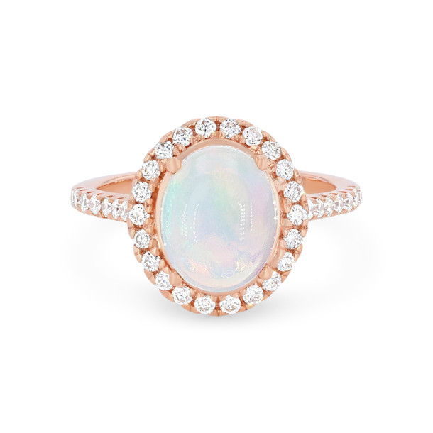 Opal and Diamond Oval Halo Ring