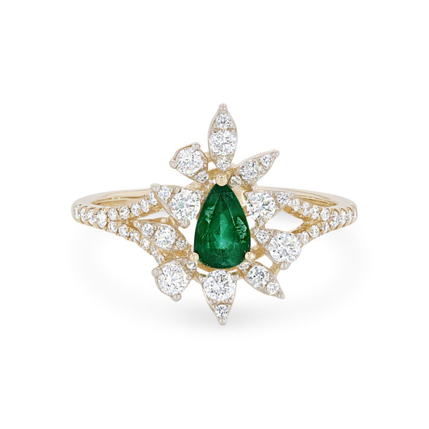 Emerald and Diamond Abstract Halo Ring