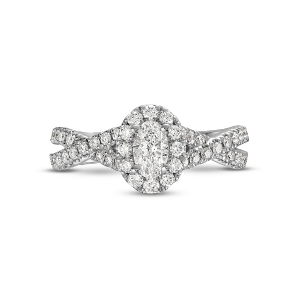Oval Diamond Halo Petite Twist Engagement Ring