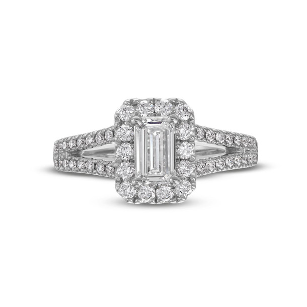 Emerald Diamond Halo Split Engagement Ring