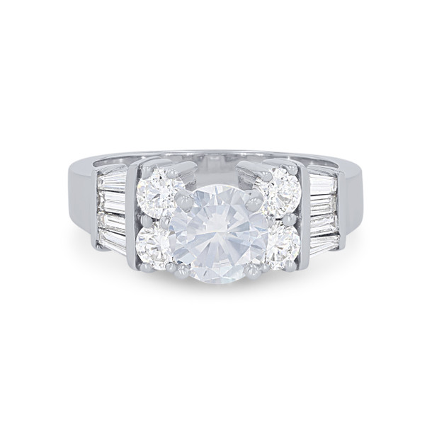 Two Row Round and Baguette Diamond Bar Set Engagement Setting
