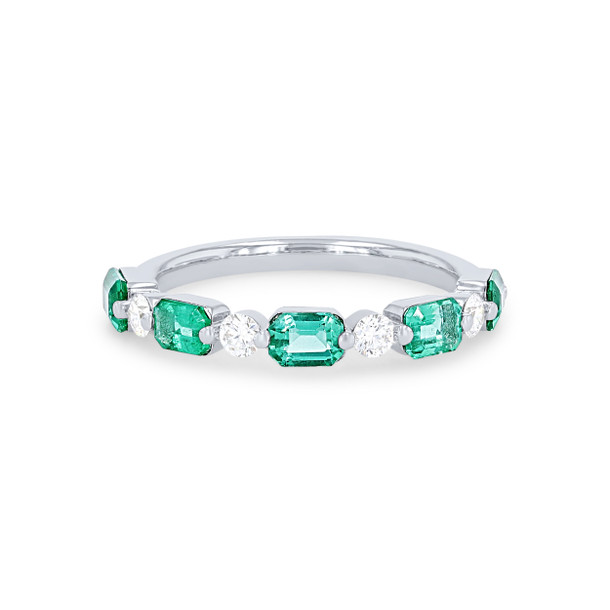 Uneek Single Prong Alternating Emerald and Diamond Band