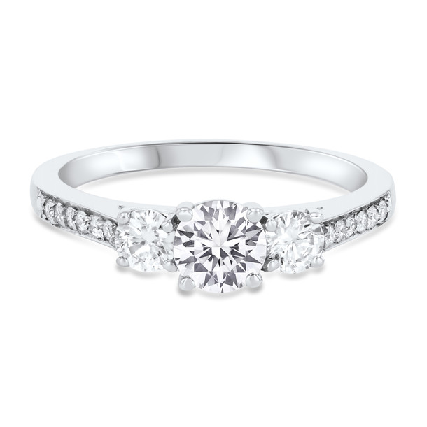 Three Stone Round Diamond Beadset Engagement Setting