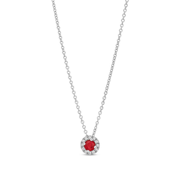 Ruby And Diamond Halo Pendant Necklace