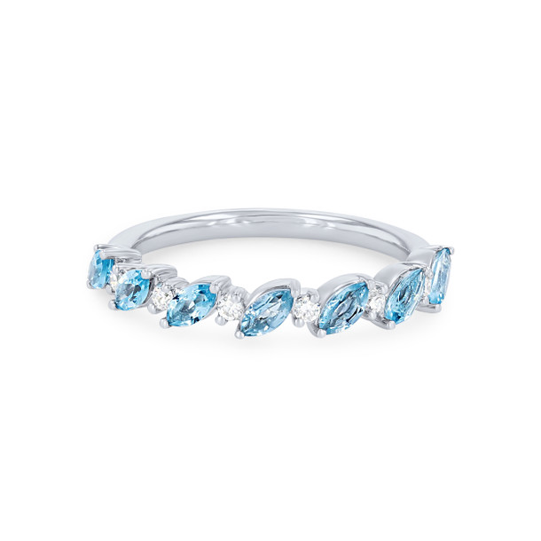 Alternating Marquise Blue Topaz and Diamond Wedding Band