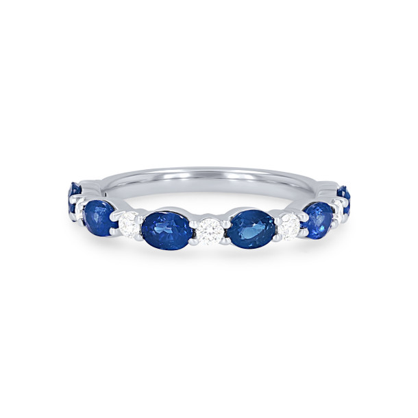 Alternating Oval Sapphire and Diamond Wedding Band