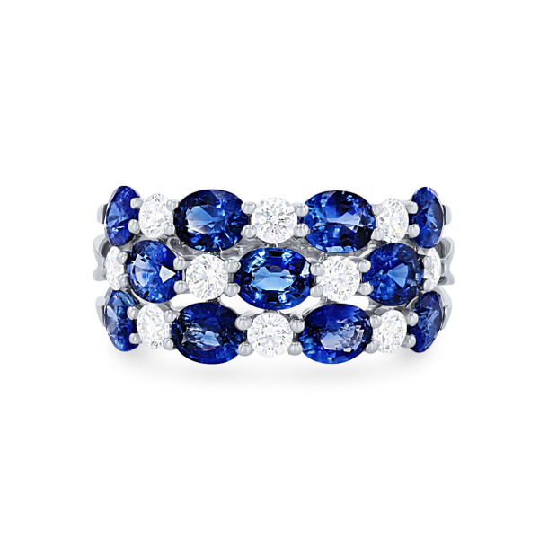 Uneek Three Row Alternating Sapphire and Diamond Ring