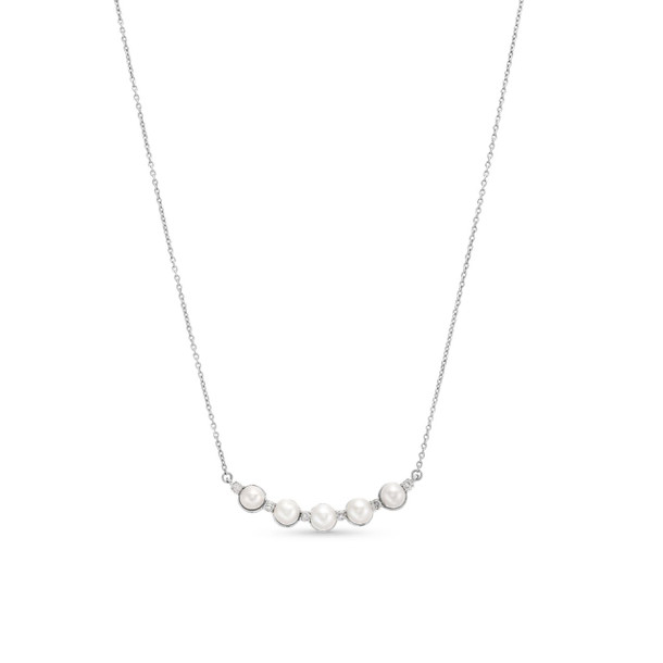 Alternating Diamond and Pearl Curved Bar Necklace