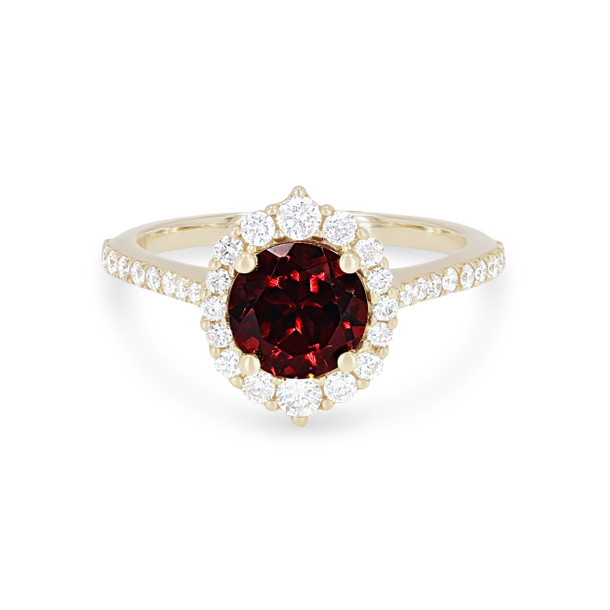 Garnet and Graduated Diamond Halo Ring