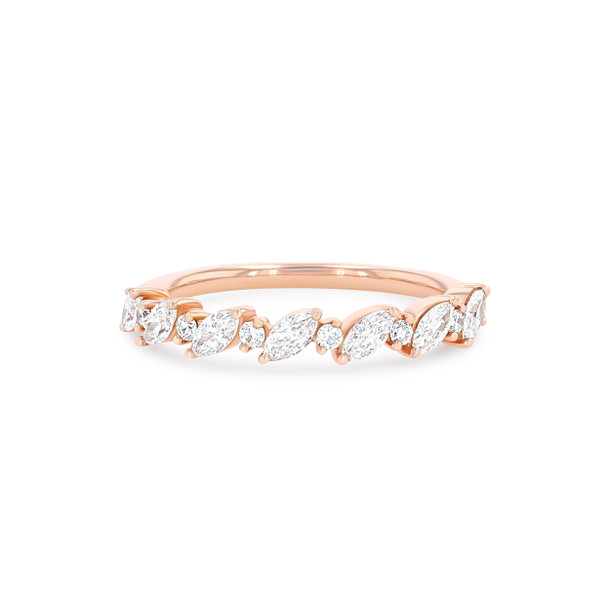 Alternating Diagonal Marquise and Round Wedding Band
