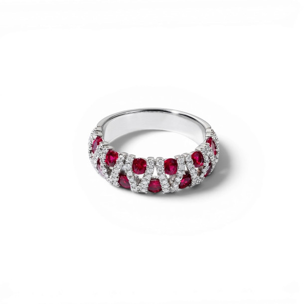 Offset Ruby and Diamond Ring
