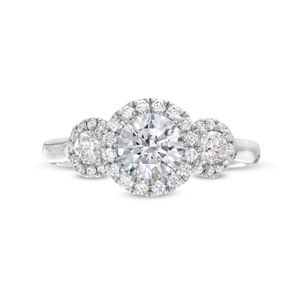 Three Stone Round Diamond Halo Engagement Setting by Diamonds Direct Designs