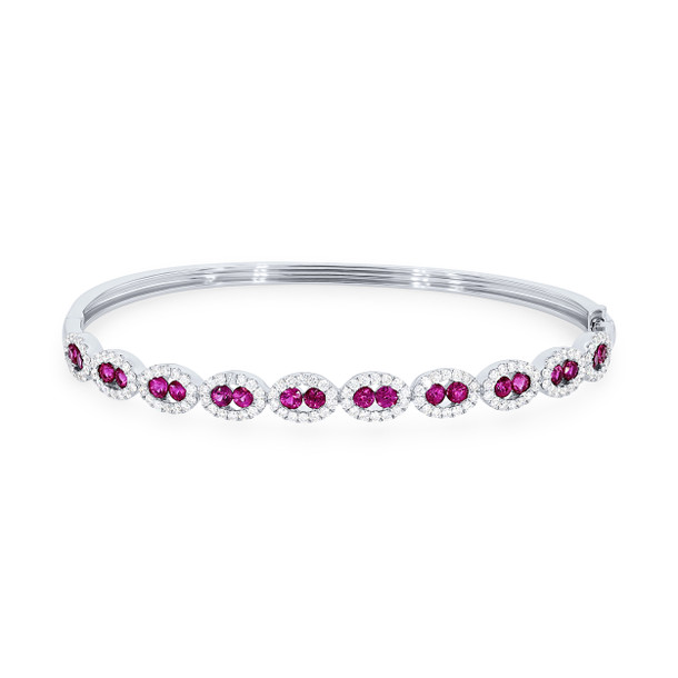 Ruby and Diamond Halo Bangle Bracelet