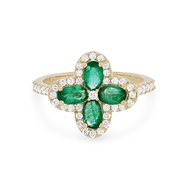 Emerald and Diamond Clover Ring