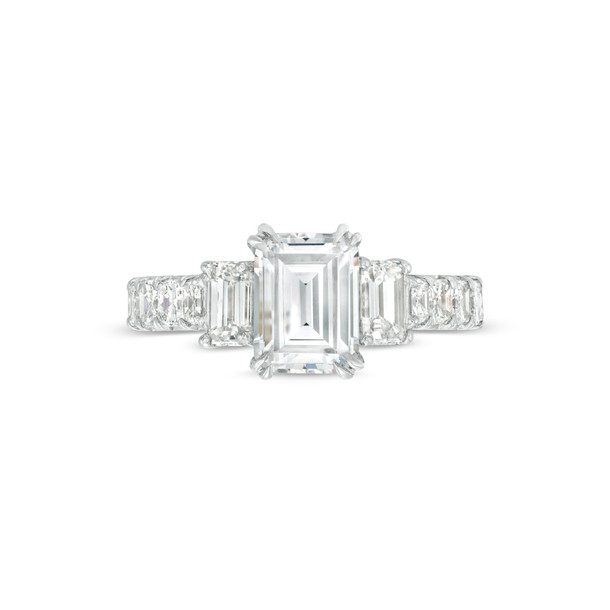 Three Stone Emerald and Asscher Diamond Engagement Setting by C. Gonshor