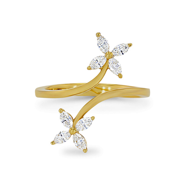 Simon G. Floral Marquise Diamond Bypass Ring