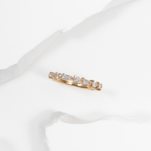 Alternating Baguette And Pear Shape Diamond Ring