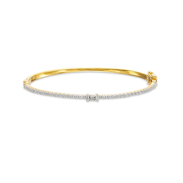 Emerald Cut and Round Diamond Bangle Bracelet