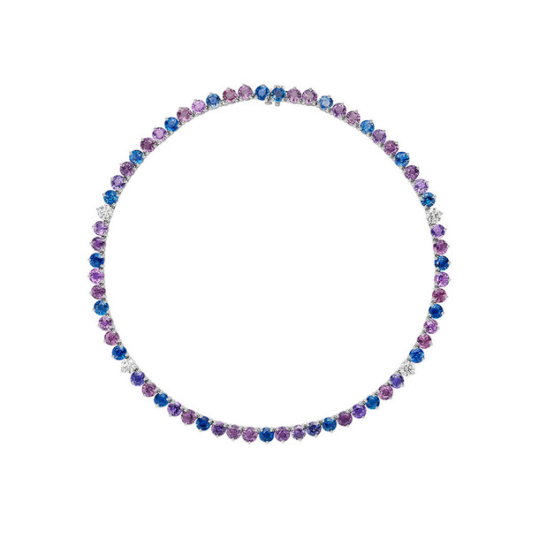 Multicolor Sapphire and Diamond Tennis Necklace