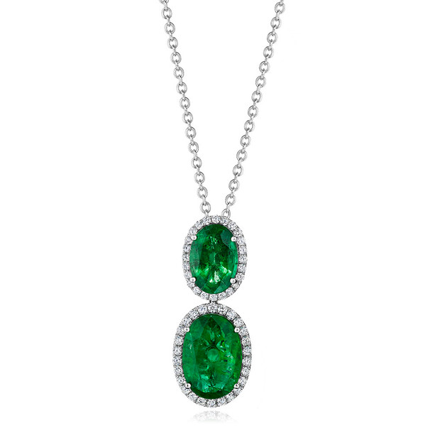 Oval Emerald and Diamond Halo Pendant