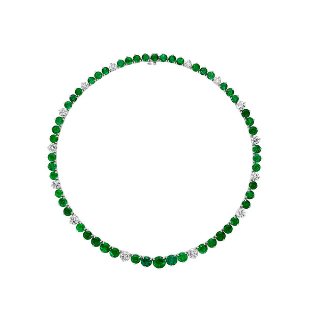 Round Emerald and Diamond Tennis Necklace