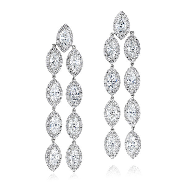 Marquise and Round Diamond Halo Earrings
