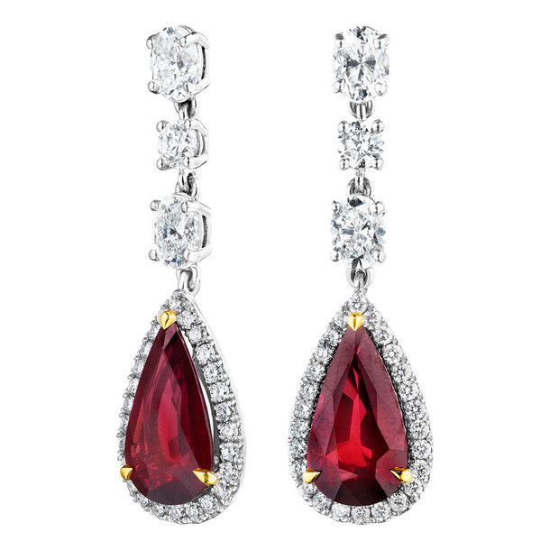 Pear Shape Ruby and Diamond Dangle Earrings