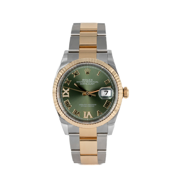 Rolex Datejust 36 Olive Pave Roman Dial Flute Bezel Watch | Oystersteel and Yellow Gold Bracelet - 36mm