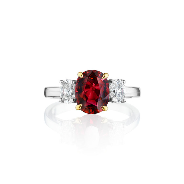 Oval Ruby and Diamond Three Stone Ring
