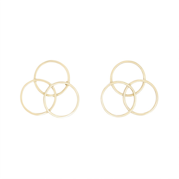 Gold Tri-Circle Earrings