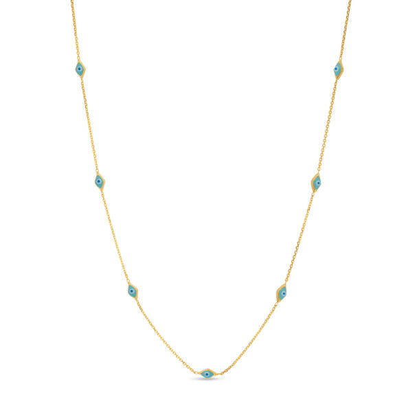 Turquoise Enamel Evil Eye Station Necklace