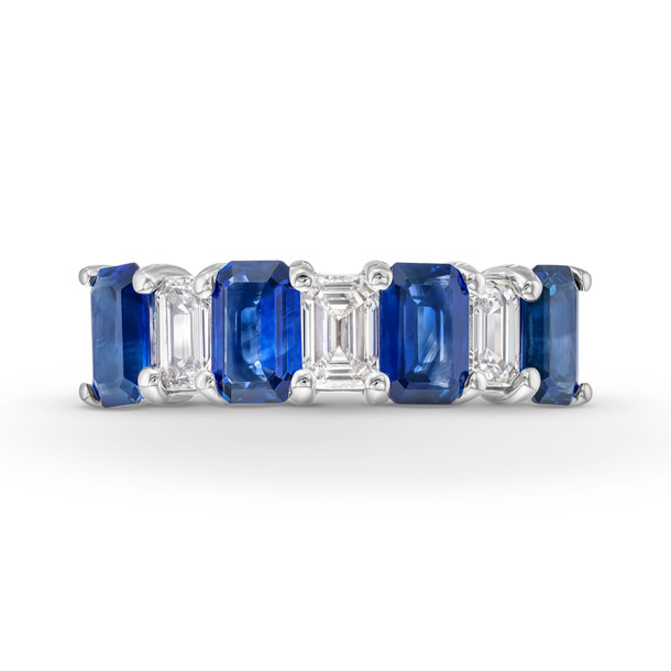 Emerald Cut Diamond and Sapphire Alternating Ring