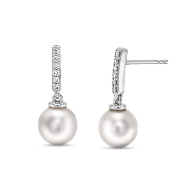 Diamond Pearl Drop Stud Earrings