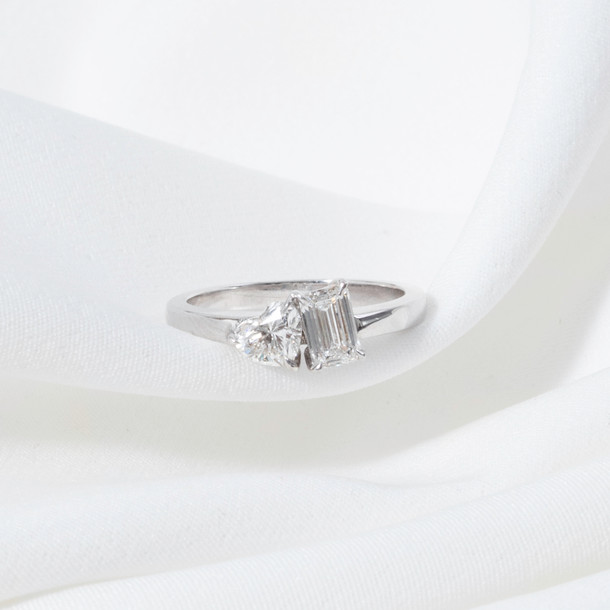 Toi Et Moi Emerald & Heart Shape GIA Diamond Engagement Ring