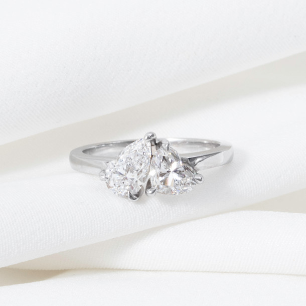 Toi et Moi Heart & Pear Shape GIA Diamond Engagement Ring