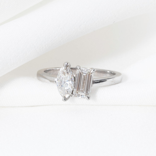 Toi Et Moi Marquise & Emerald Shape GIA Diamond Engagement Ring