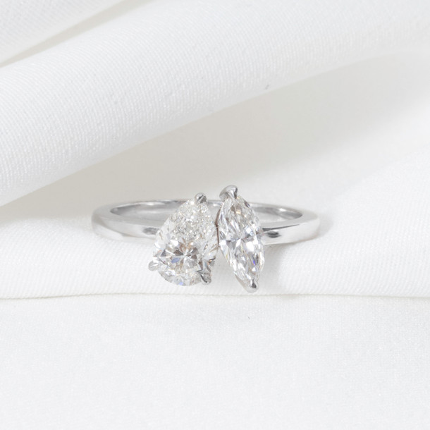 Toi Et Moi Pear & Marquise Shape GIA Diamond Engagement Ring