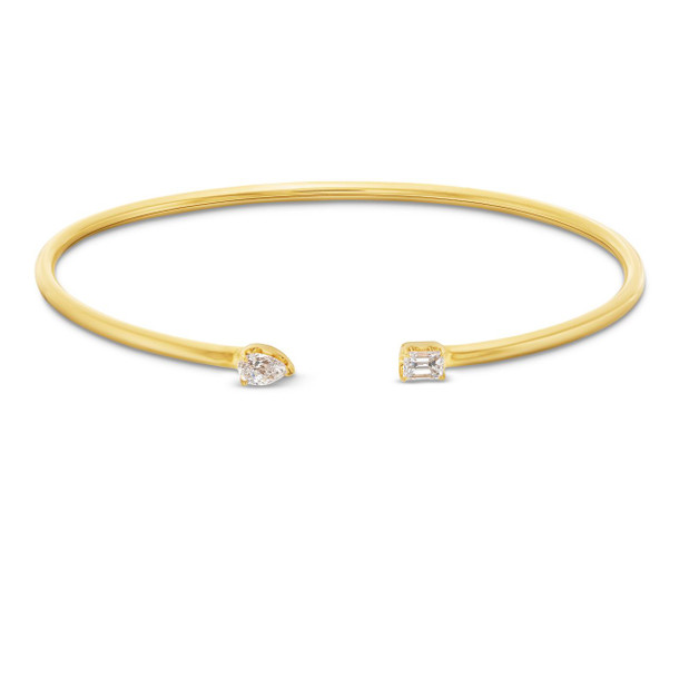 Emerald and Pear Cut Diamond Open Bangle Bracelet