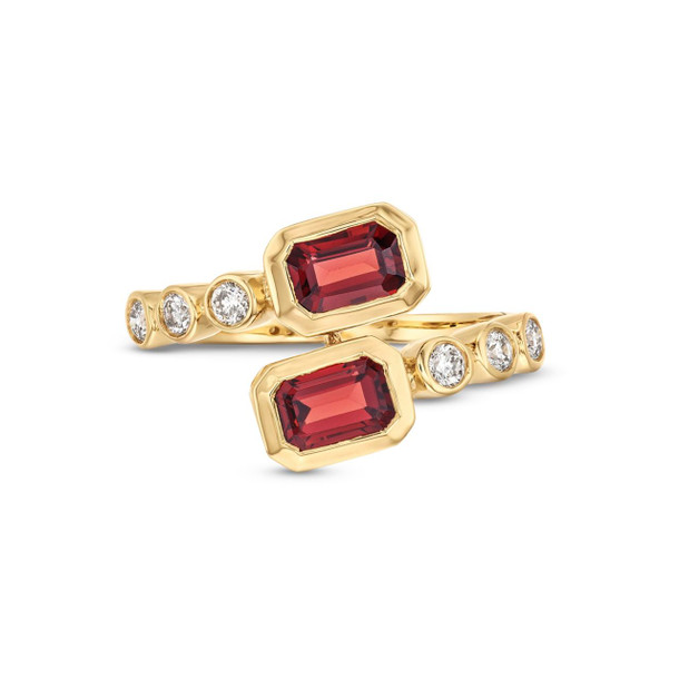Red Garnet and Diamond Crossover Ring