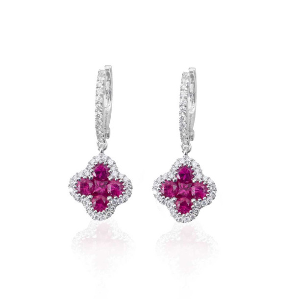Clover Ruby and Diamond Drop Earrings