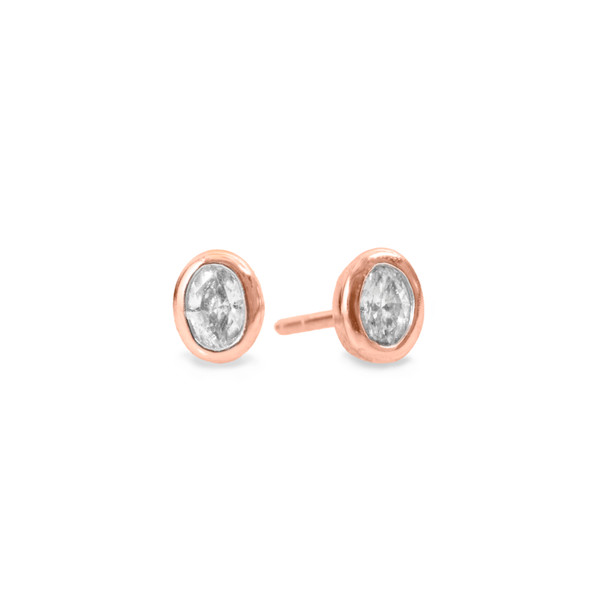Rose Gold Oval Diamond Bezel Stud Earrings