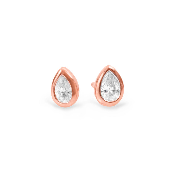 Rose Gold Pear Diamond Bezel Stud Earrings