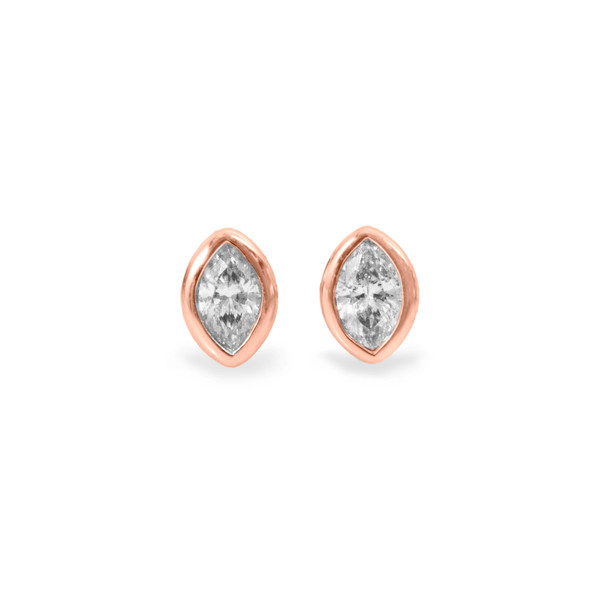 Rose Gold Marquise Diamond Bezel Stud Earrings
