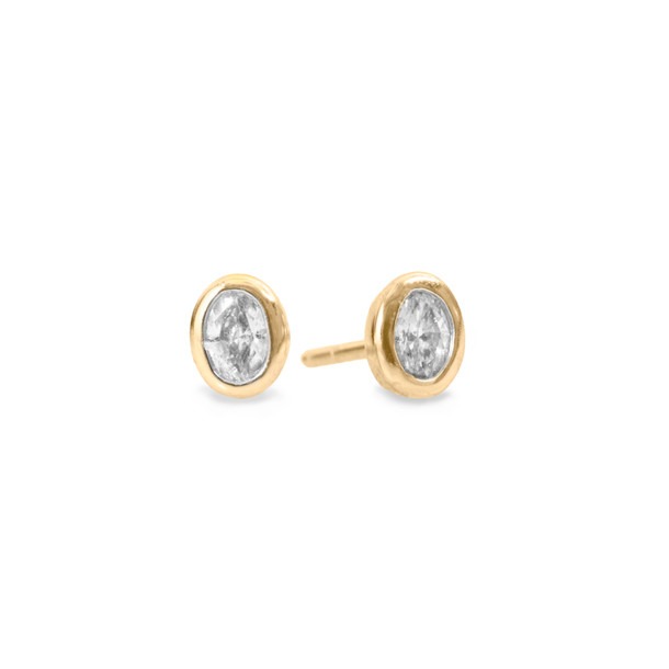 Yellow Gold Oval Diamond Bezel Stud Earrings